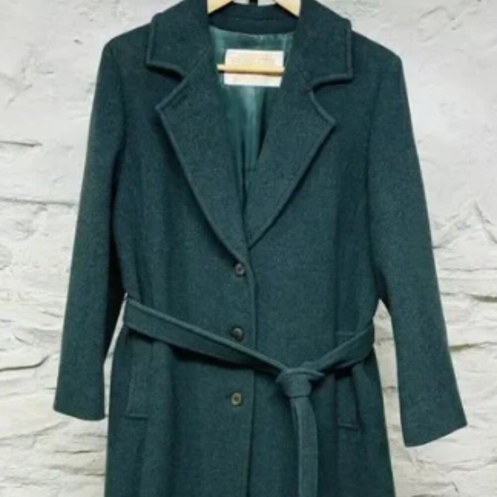Pendleton 100% Virgin Wool Long Coat Womens Medium Green Vintage Made in USA
